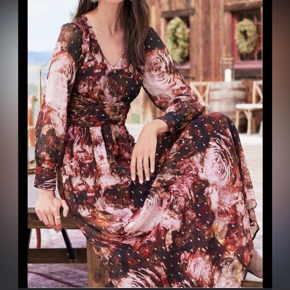 Soft Surroundings Silk Floral Maxi Dress 20W Romantic Cottagecore Feminine Boho - Picture 16 of 16